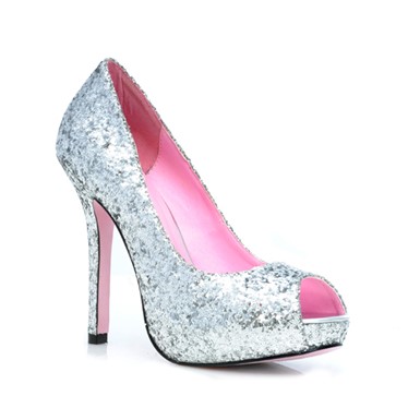 Ella Glitter Womens 5" Silver Peep Toe Pumps