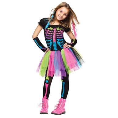 Girls Funky Punky Bones Skeleton Halloween Costume