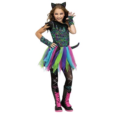Girls Wild Rainbow Cat Costume