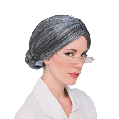 Grey Old Lady Grandma Wig for Halloween Costume