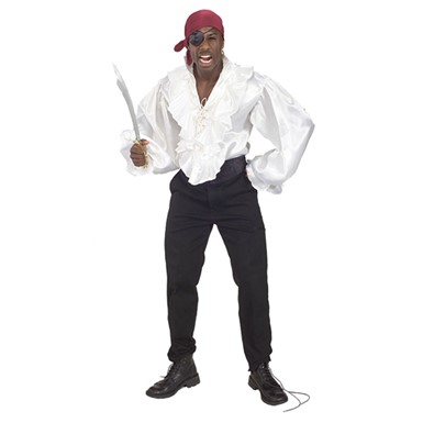 White Satin Pirate Shirt Adult Halloween Costume