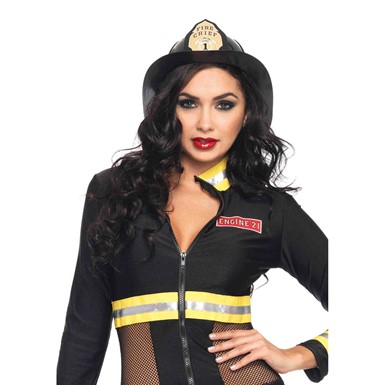 Womens Black Fire Chief Fireman Hat Costume Accessory