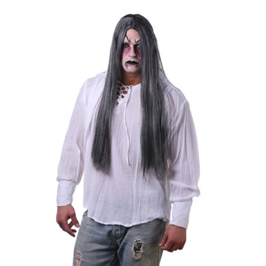 Womens Long Parted Straight Grey Halloween Costume Wig