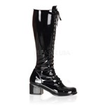 Womens Halloween Patent Black Lace Up Boots - Retro