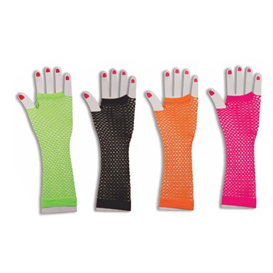 80's Long Neon Fishnet Gloves Costume Accessory