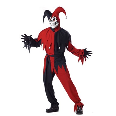 Adult Black/Red Evil Jester Halloween Costume