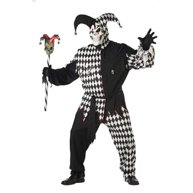Adult Black/White Evil Jester Big & Tall Costume 48-52 Plus