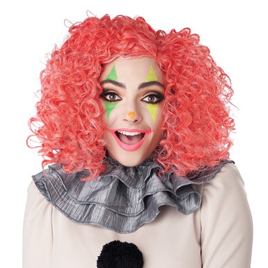 Adult Bright Red Glow in The Dark Curly Clown Halloween Wig