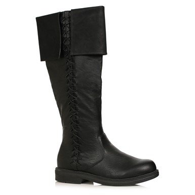 Bart Mens Black Knee High Stitched Pirate Boots