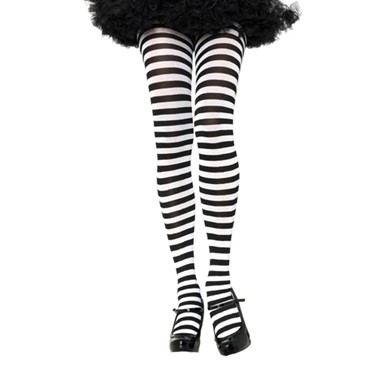 Black and White Striped Nylon Tights for Costume