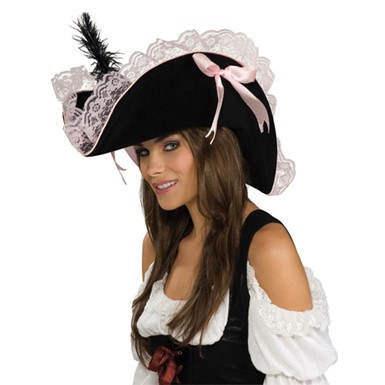 Black Lace Pirate Hat for Womens Halloween Costume