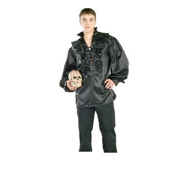 Black Satin Pirate Shirt Adult Halloween Costume