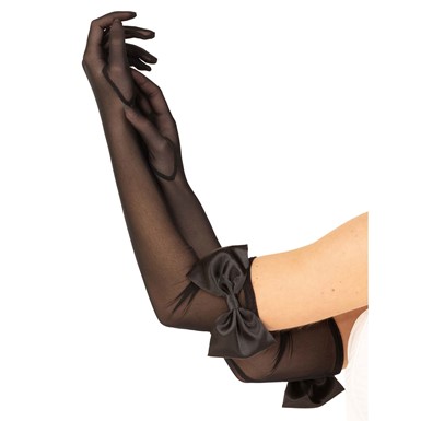 Black Sheer Mesh Opera Gloves with Bows