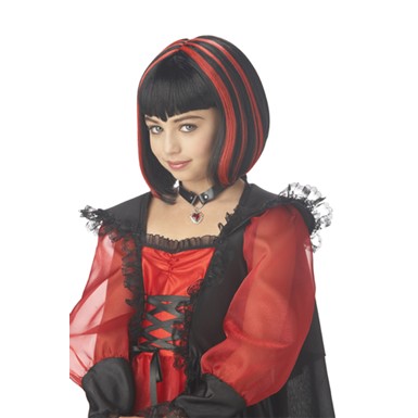 Black w/Red Vampire Girl Wig for Kids Halloween Costume