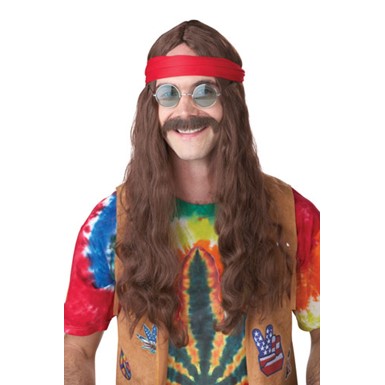 Brown Hippie Man Wig And Moustache for Halloween Costume