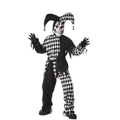 Child Black/White Evil Jester Costume for Halloween