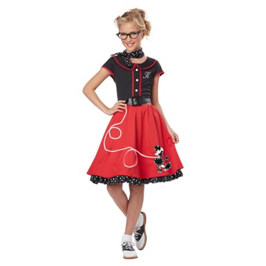 Girls 50's Sweetheart Red Poodle Skirt Halloween Costume