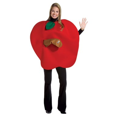 Juicy Red Apple With Worm Adult Standard Costume