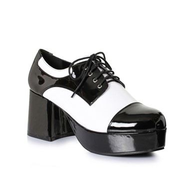 Mens Freddy 1970s Platform 3" Heel Black & White Shoes