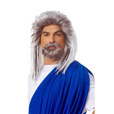 Mens Neptune Grey Adult Roman Costume Wig And Beard