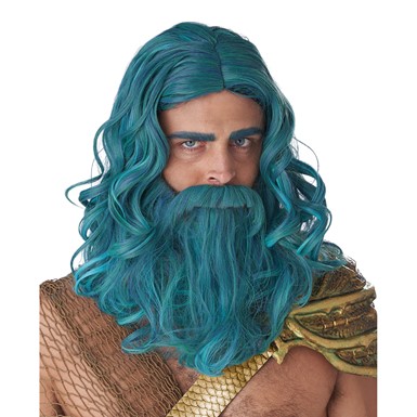 Mens Ocean King Wig and Beard Adult Halloween Set