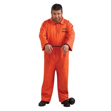 Mens Plus Size Prisoner Orange Jumpsuit Costume 46-52