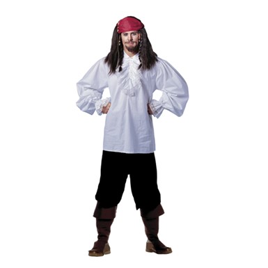 Mens White Ruffled Jack Sparrow Shirt (UP TO 44)
