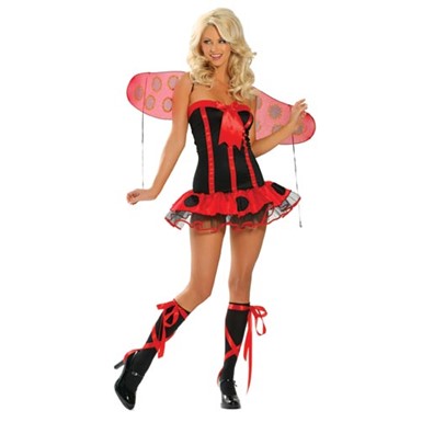 Sexy Lady Bug with Wing Bells Adult Halloween Costume