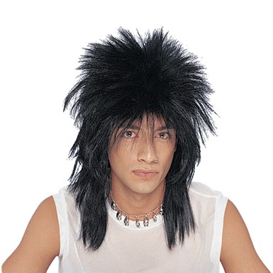 Unisex Long Black Rocker Costume Accessory Wig