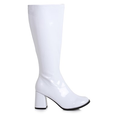 Womens 3" Wide Width White Gogo Boots with Zipper