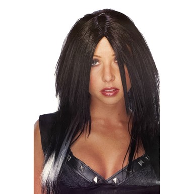 Womens Dark Streak Adult Black Emo Goth Wig