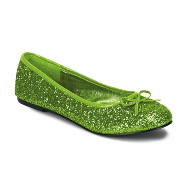 Womens Halloween Star Lime Green Glitter Flat Shoes