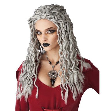 Womens Medieval Gray Crinkle Dreads Wig