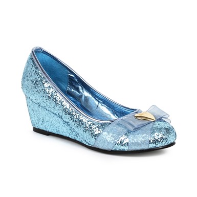 Womens Princess Blue Glitter with Heart Decor Costume Shoes
