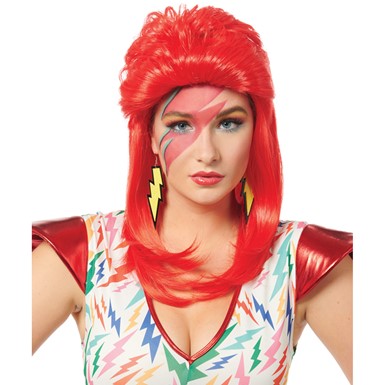 Ziggy Stardust Glam Rock Super Seventies Red Halloween Wig
